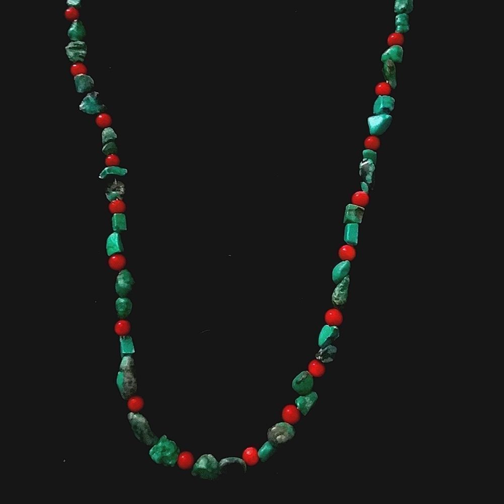 UNISEX RECONSTITUTED TURQUOISE & CORAL NECKLACE/CHOKER-NWOT